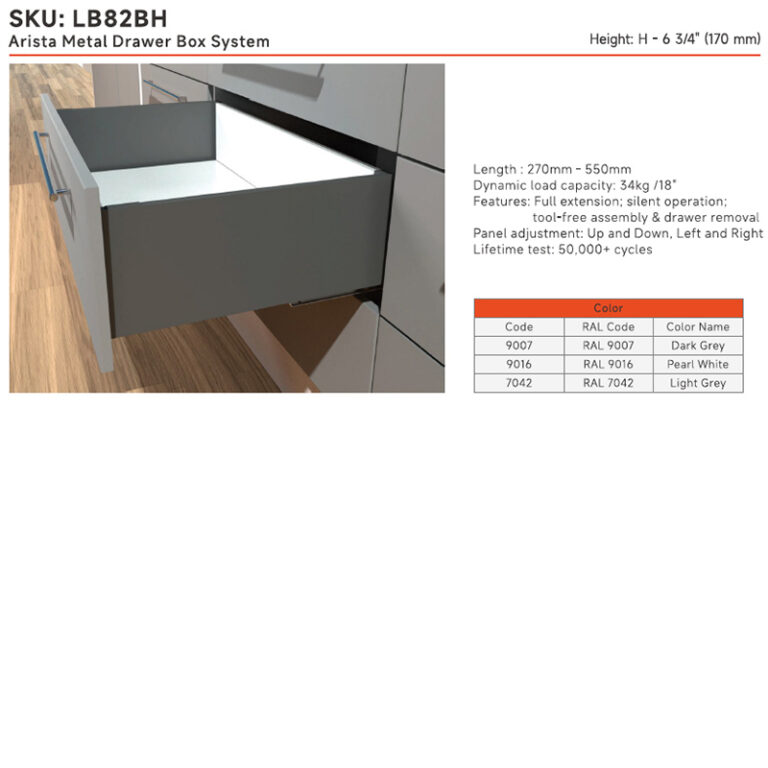 Arista Metal Drawer Box System | Height: H - 6.75" (170 mm) - Image 4