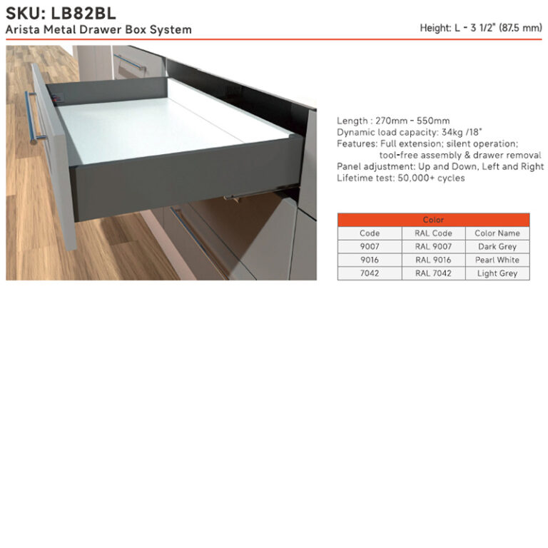 Arista Metal Drawer Box System | Height: L - 3.5" (87.5 mm) - Image 2