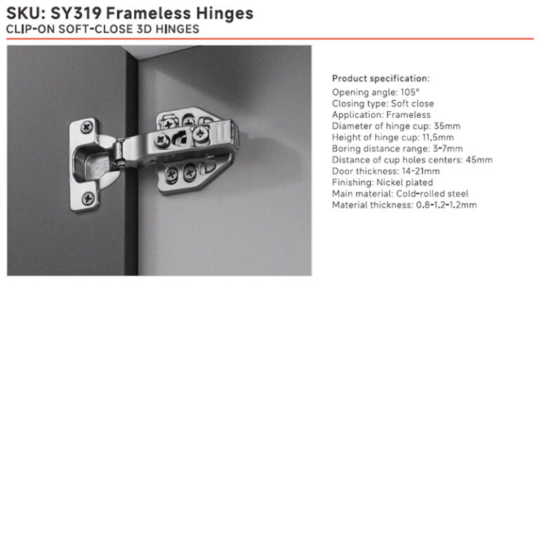 Clip-on Soft Close 3D Hinges | Frameless Hinges - Image 6