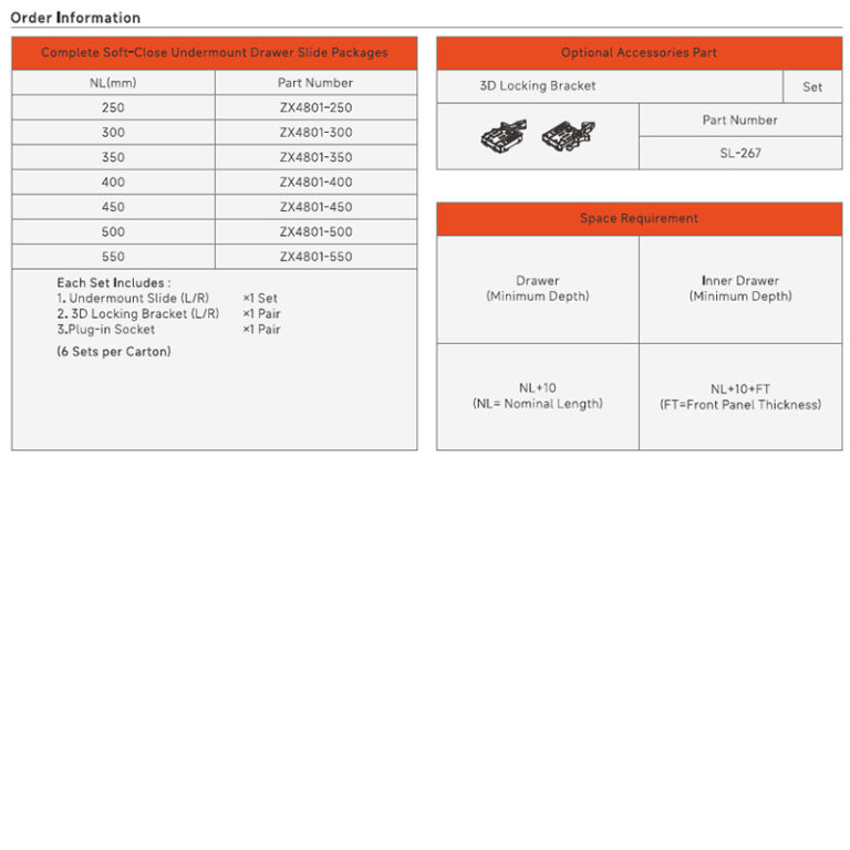 Euro-Max Full Extension Soft Close Undermount Slides | 16mm Series | 3D Locking Clips - Image 3